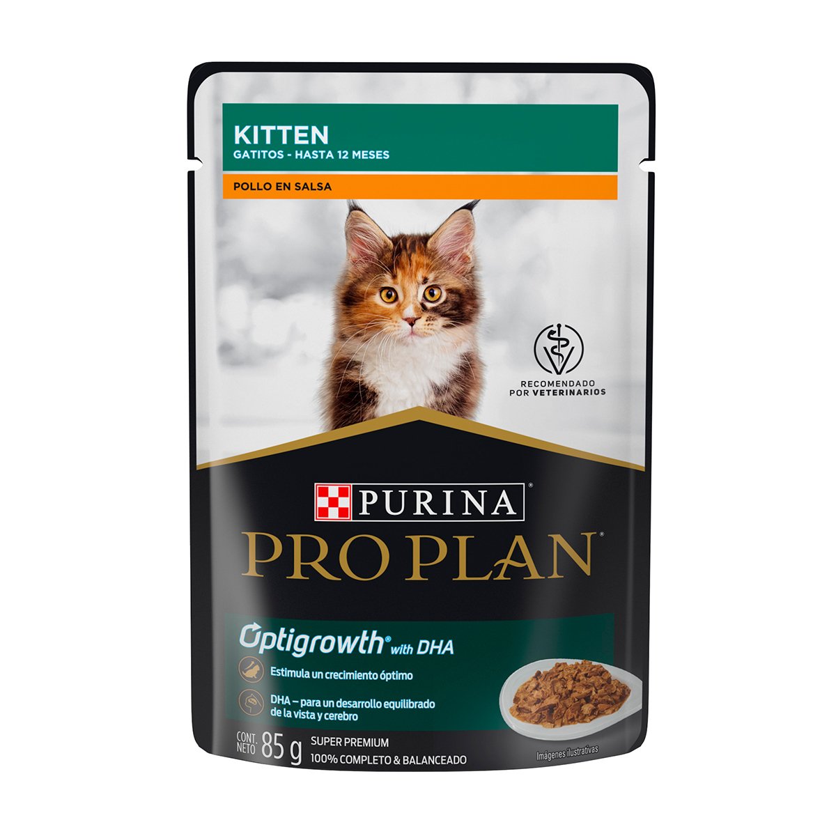 Pro Plan Kitten Optigrowth Alimento Húmedo para Gatito Receta Pollo en Salsa, 85 g