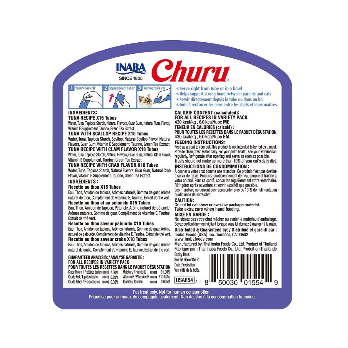 Churu Bote de Premios Cremosos Naturales para Gato Todas las Etapas de Vida Recetas Varias de Atún, 50 Sticks