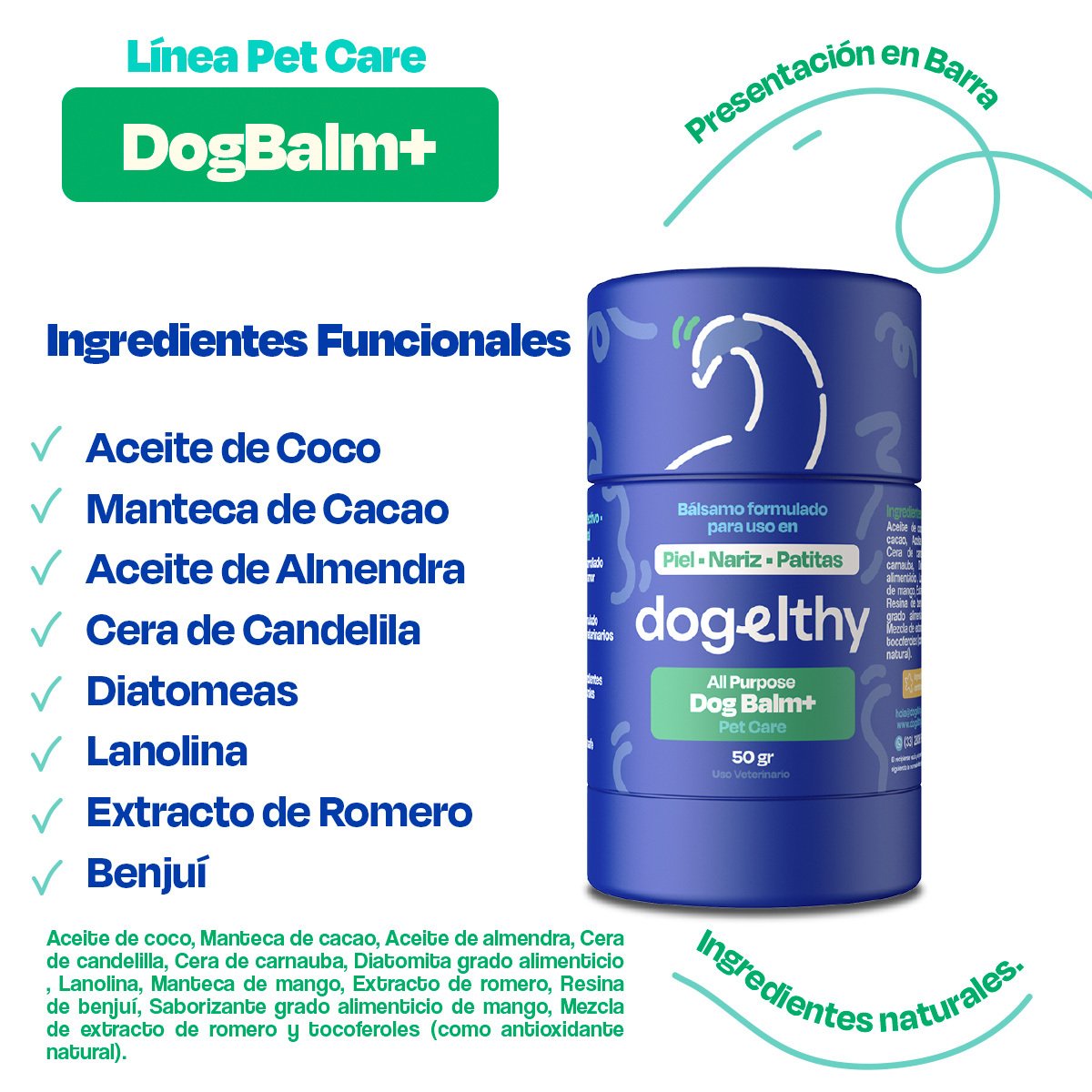Dogelthy Dog Balm Bálsamo Hidratante para Piel Patitas y Nariz para Perro 50 g