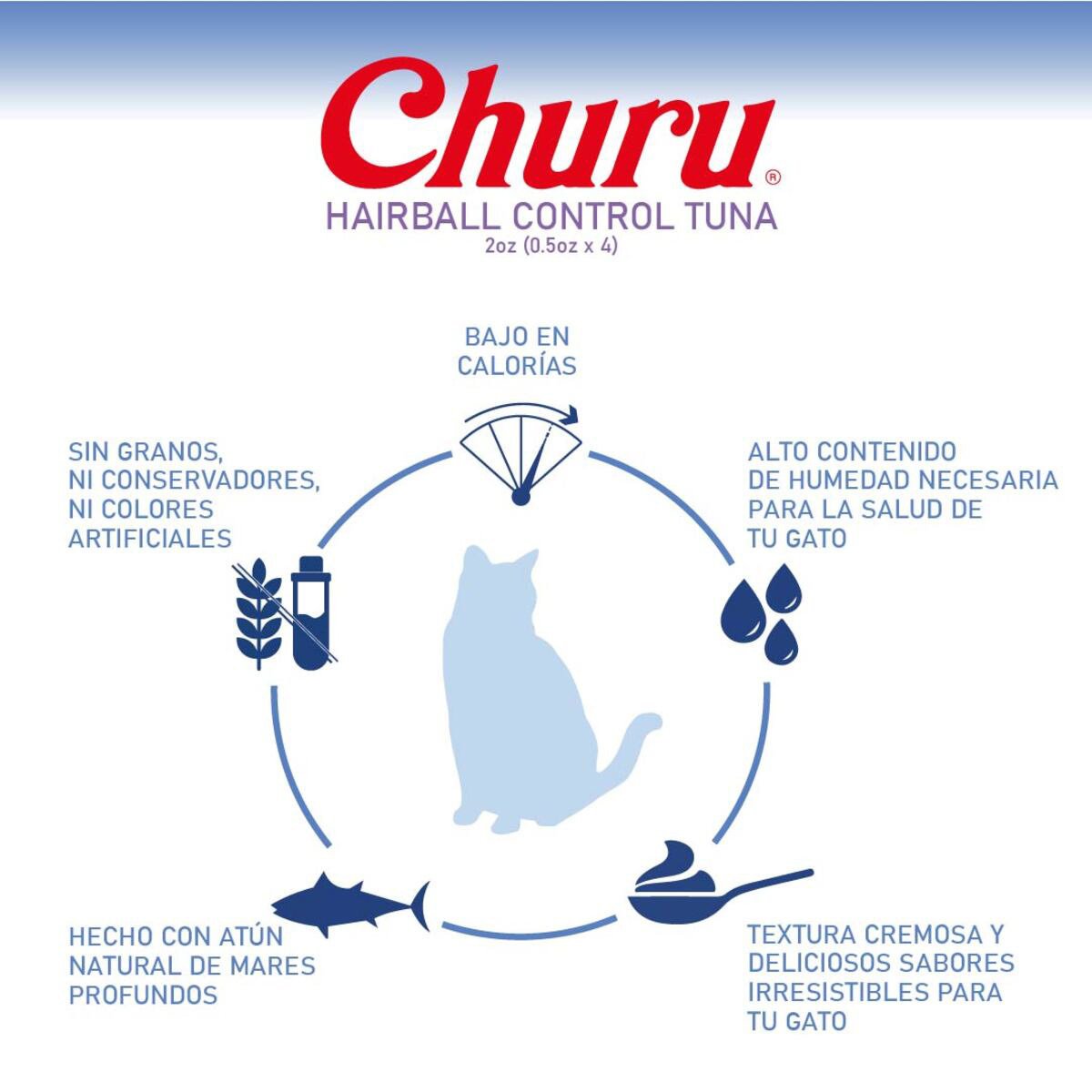 Churu Premio Cremoso Cuidado Bolas de Pelo para Gato Todas las Edades Receta Atún 4 pzs