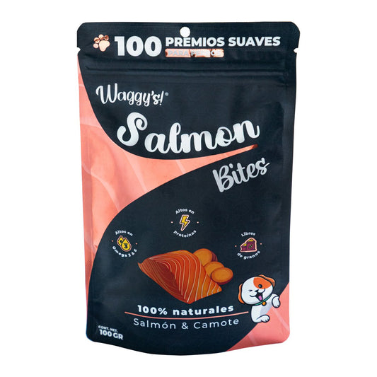 Waggy's Bites Premios Suaves Receta Salmón y Camote para Perro 100 g
