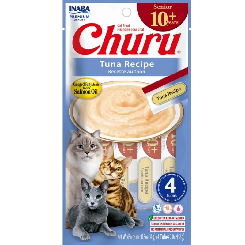 Churu Premio Cremoso Natural para Gato Senior 10+ Receta Atún 4 pzs