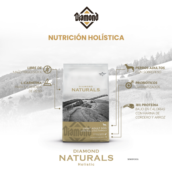 Alimento Diamond Naturals Cordero y Arroz Light Adulto Para Perro