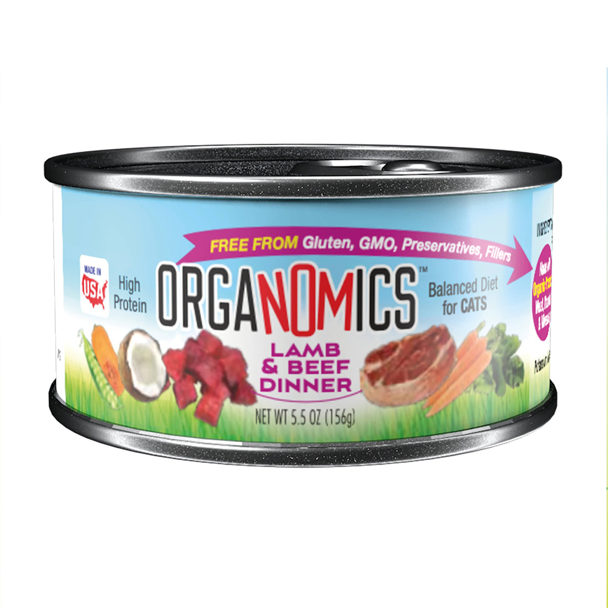 Alimento Organomics Cordero y Res Para Gato Lata 156g